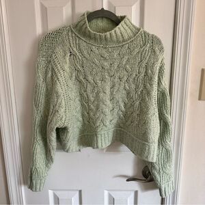 Free People Carousel Mint Green Knit Long Sleeve Cropped Sweater Size XS